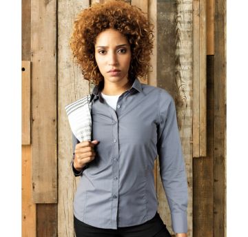 Ladies long sleeve fitted shirt, Grey