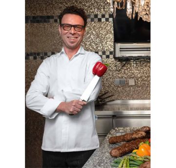 Chef's jacket with shirt collar and v-neck