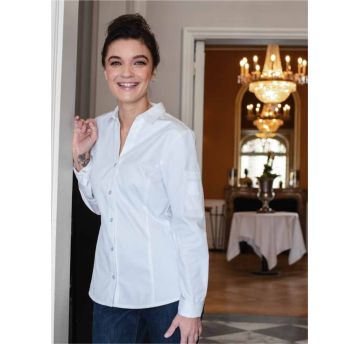 Ladies chef's jacket with shirt collar and v-neck
