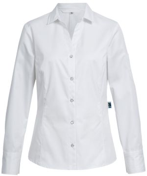 Ladies chef's jacket with shirt collar and v-neck