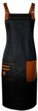 Denim Apron with Brown Leather Pocket